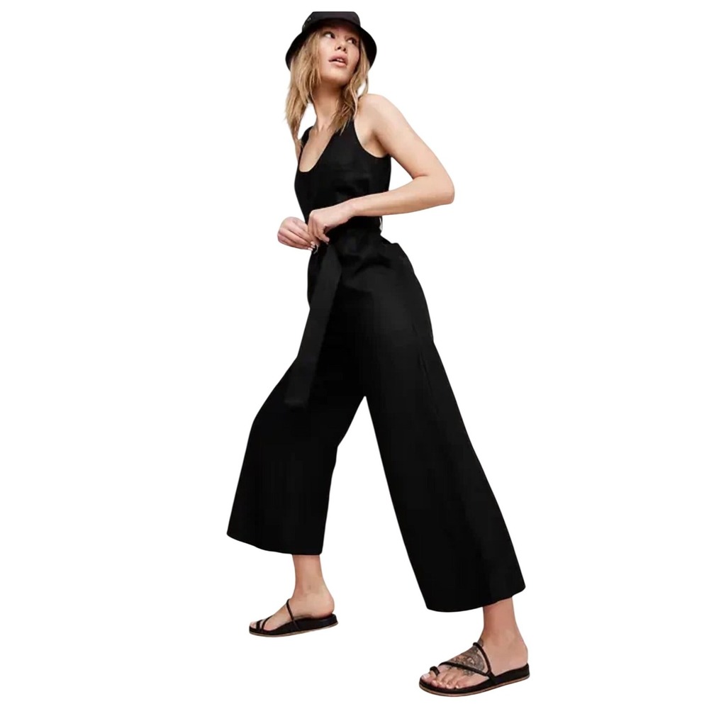 Banana Republic Jumpsuit Black Wide Leg Sleeveless Size L Lagenlook Casual